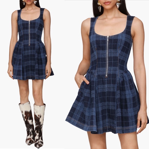 Avec Les Filles plaid half zip drop waist mini dress - Picture 2 of 12